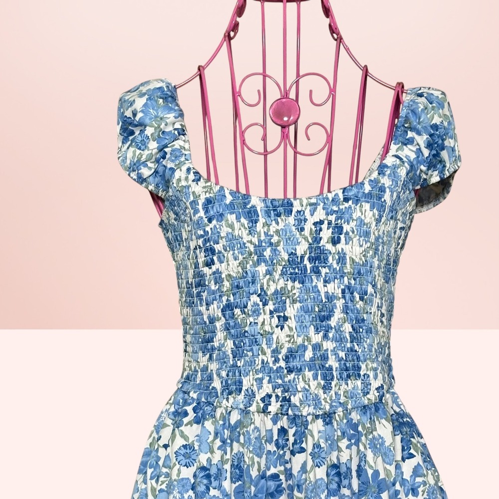 Hollister Cottagecore Floral Mini Dress Smocked Tiered Ruffle Cap Sleeve Medium - Picture 7 of 14